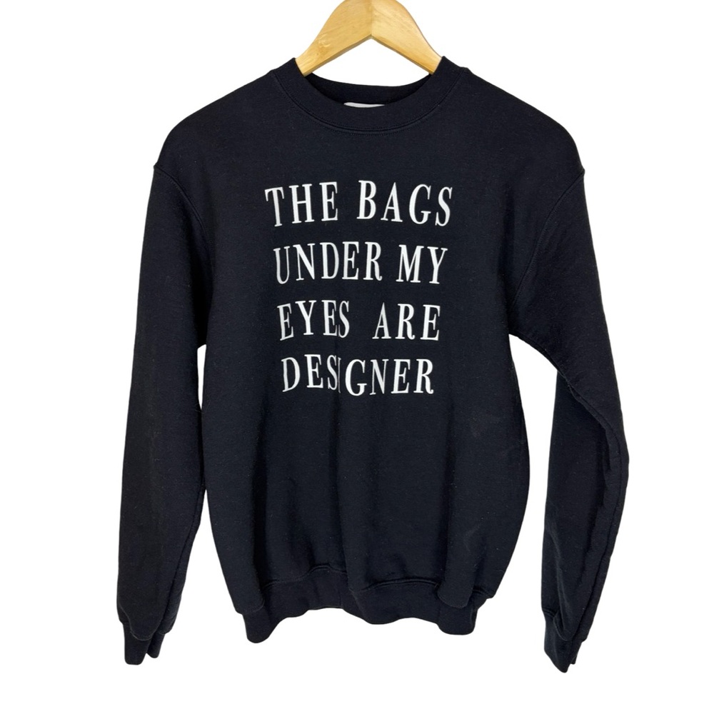 Ten Sixty Sherman Black Crewneck with White “designer bags” Text Graphic x-small
